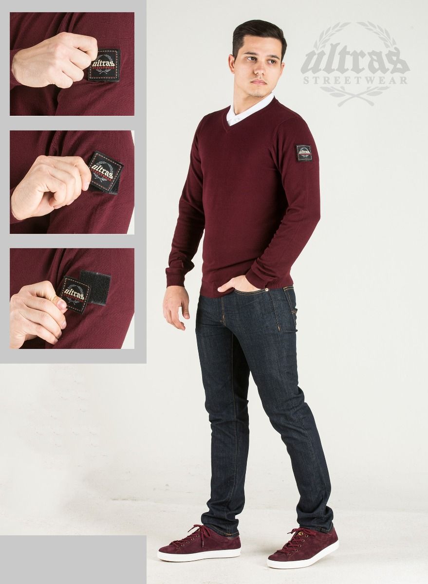 Casual Sweater with Side Patch Burgundy